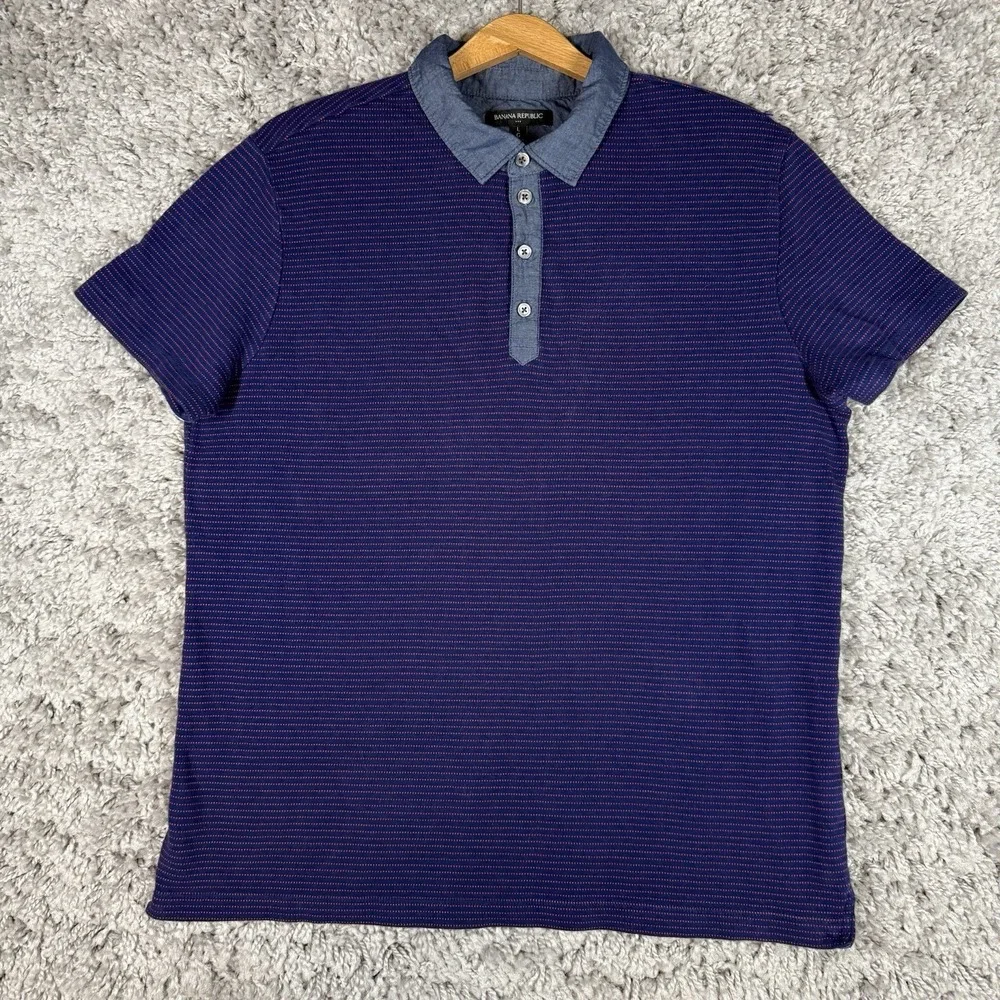 Banana Republic Jacquard Polo Night Flight Striped Cotton Shirt Men's Size L